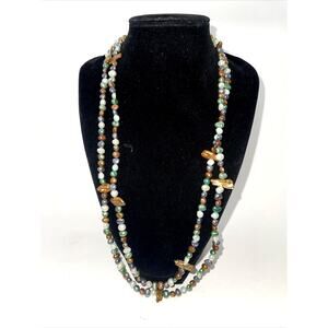 Vintage Multi Colored Small Precious Stone Beads Slip On Necklace Jewelry B#8